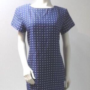 Vintage Blue White Polka Dot 100% Silk Dress Ruffle Hem
